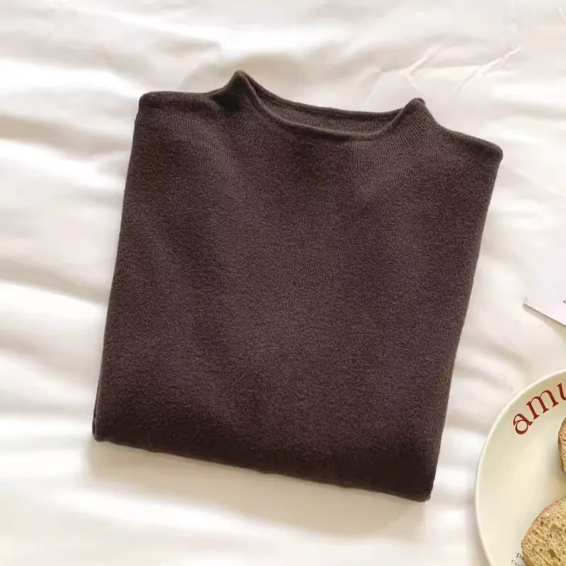 Women's knit pullover with stand-up collar, soft material