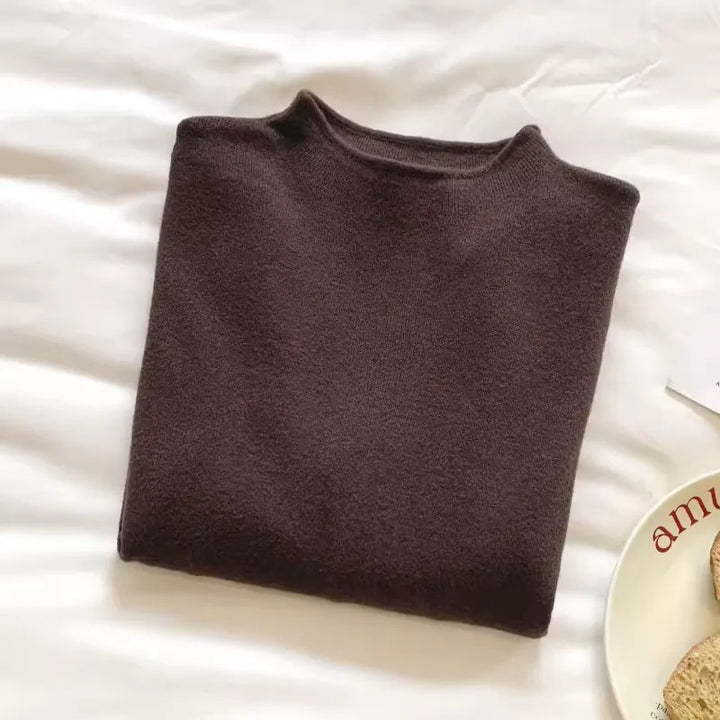 Women's knit pullover with stand-up collar, soft material