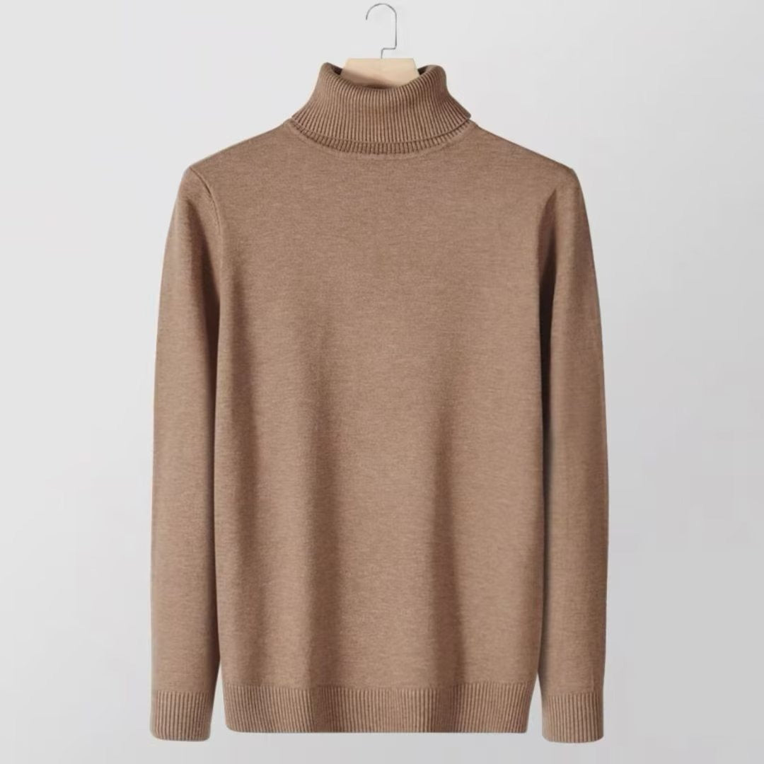 Men's knit sweater with high collar, warm and casual