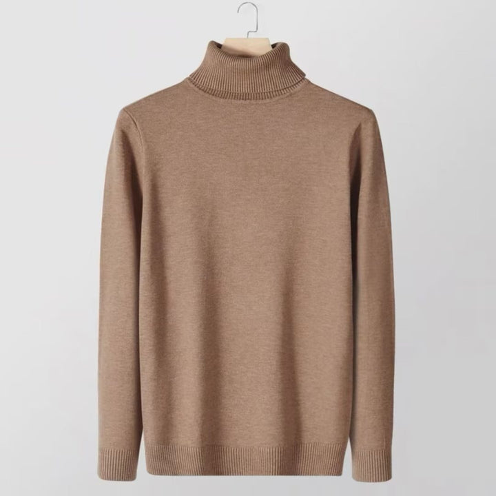 Men's knit sweater with high collar, warm and casual