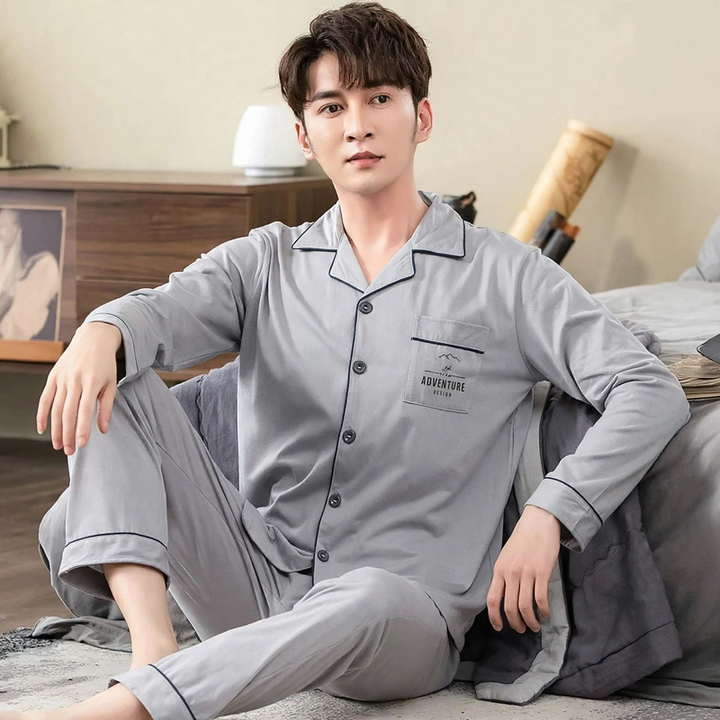 Men's Pajama Set, 100% Cotton, long-sleeved, buttoned