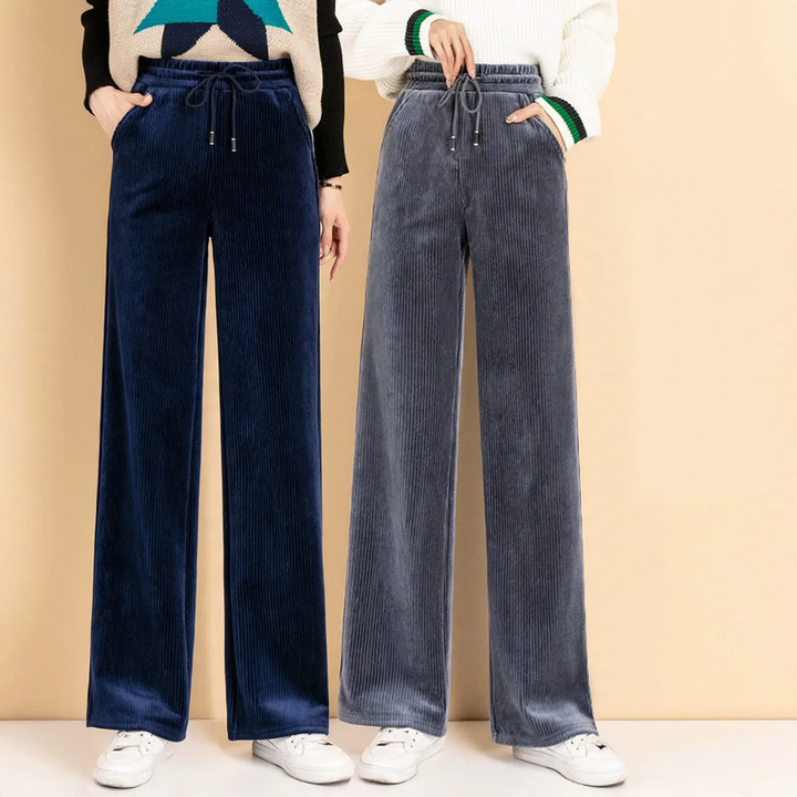 Ladies' corduroy pants with high waistband and wide leg