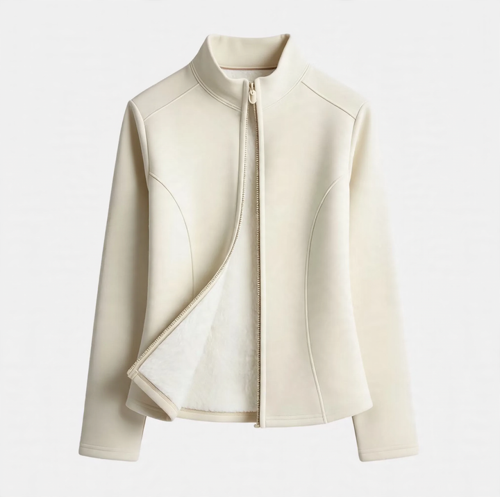 Padded women's yoga jacket with tailored cut and zipper