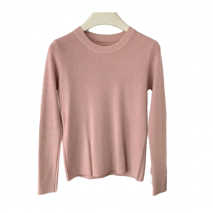 Women's knitted pullover, round neck, long sleeved, fitted