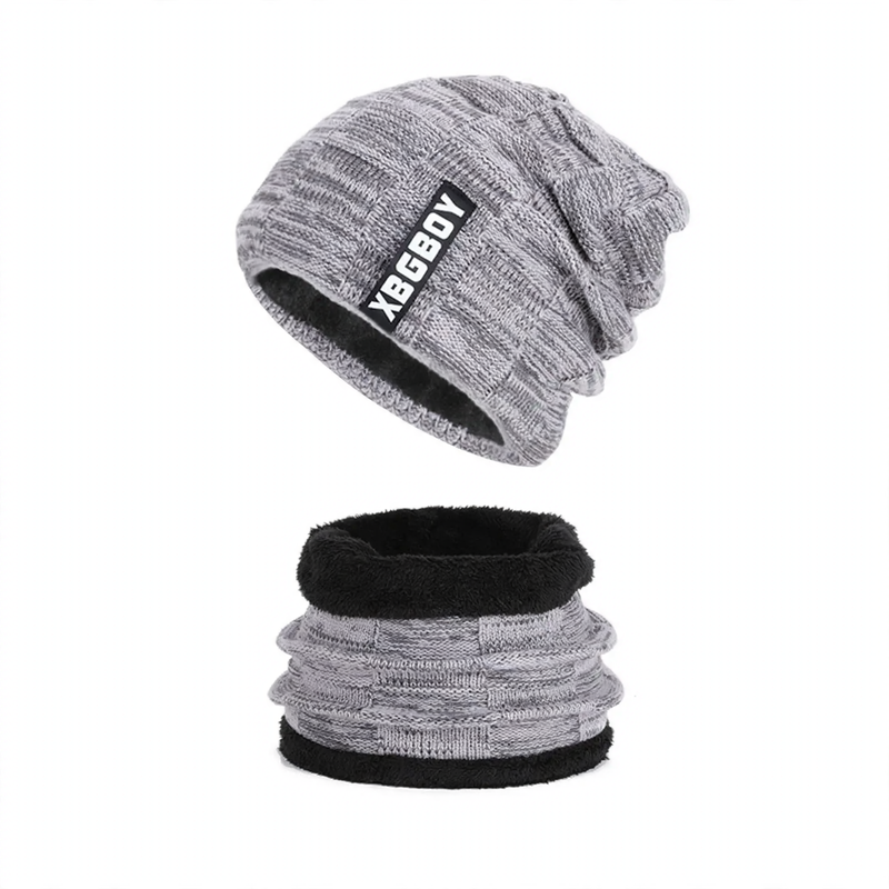Winter knitted hat and scarf set, lined