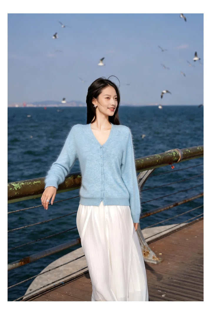 Women's cardigan, round neck, brushed