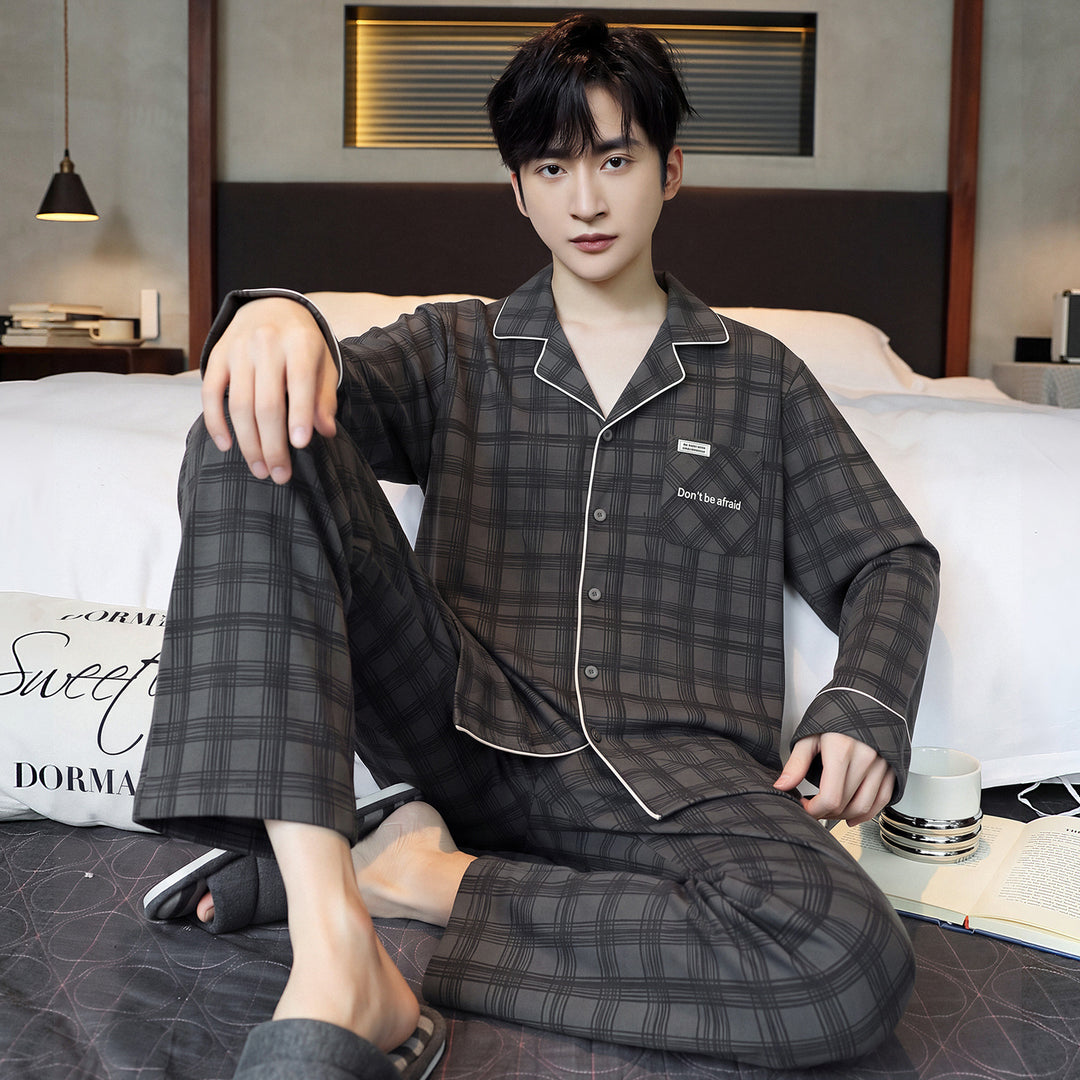Men's Pajama Set, long-sleeved, with shawl collar