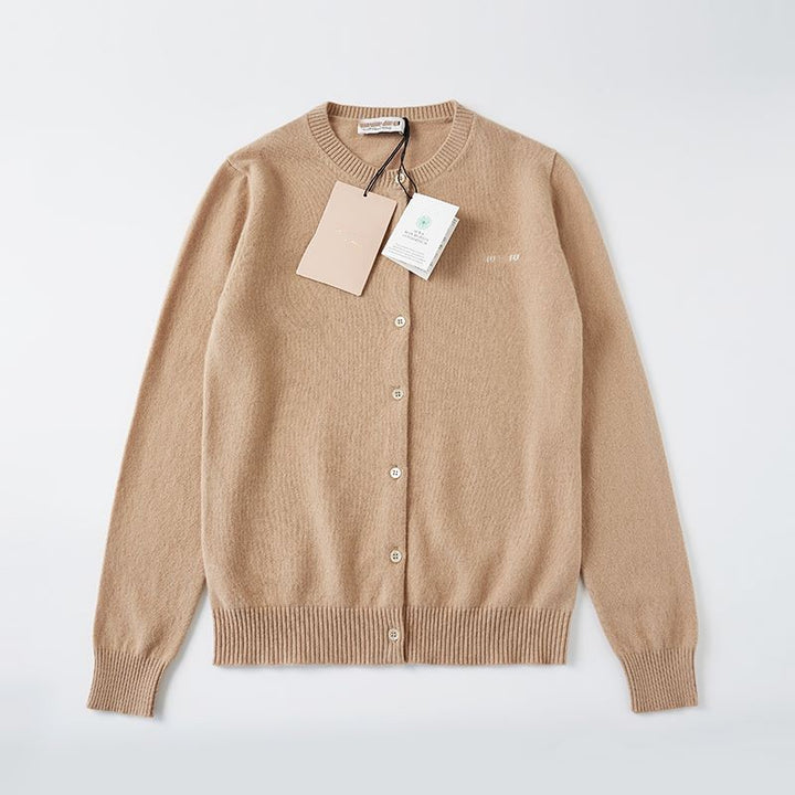 Women's Cardigan, Round Neck, Letter Design, Wool-Cashmere