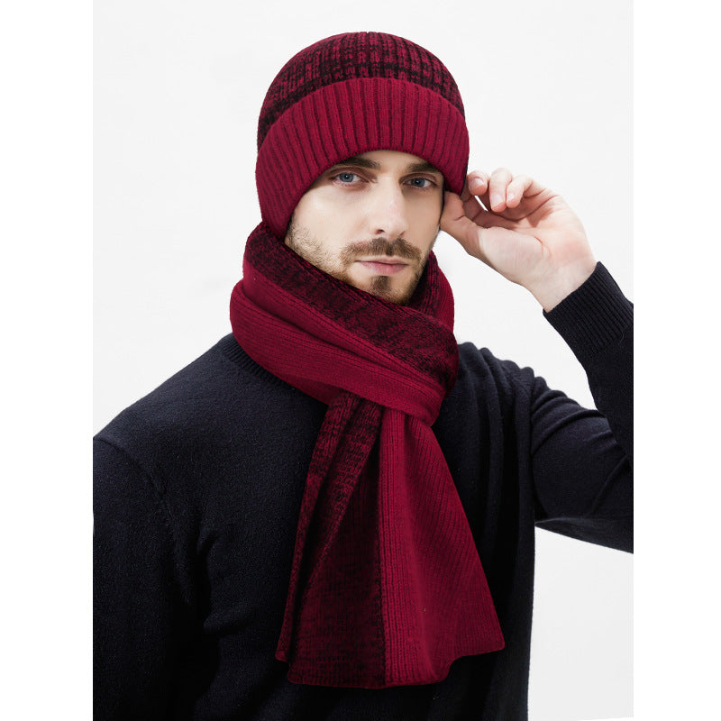 Knit Set: Beanie and long scarf with leather detail