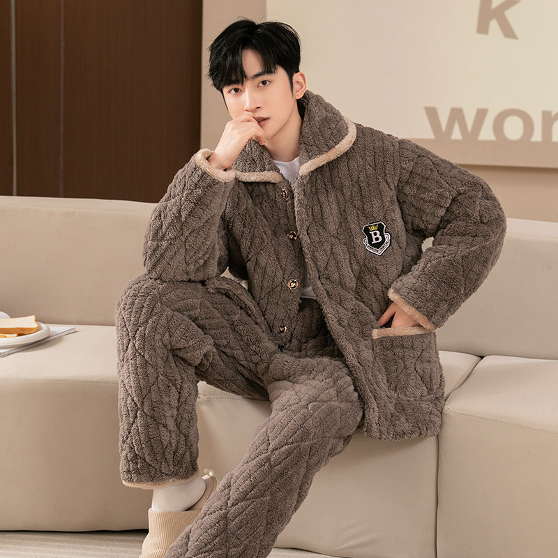 Padded men's pajamas, triple-layered, extra warm