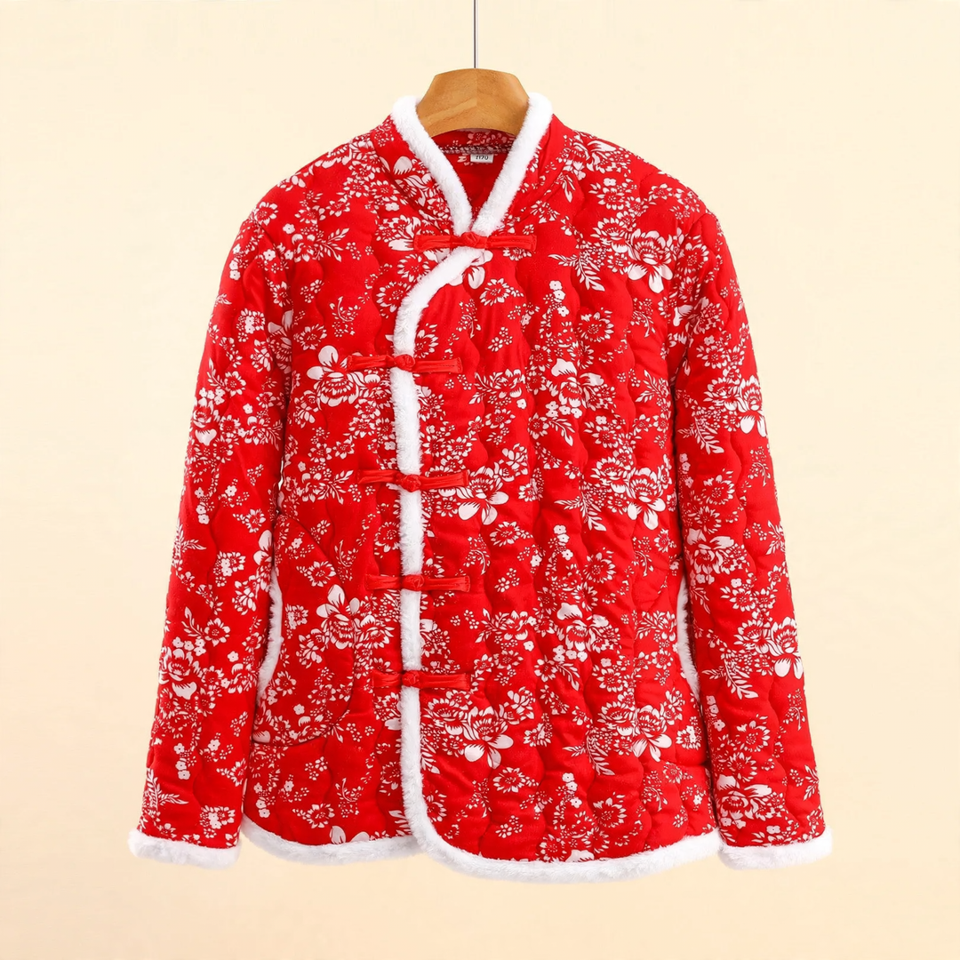 Padded women's quilted jacket in Chinese style with toggle buttons