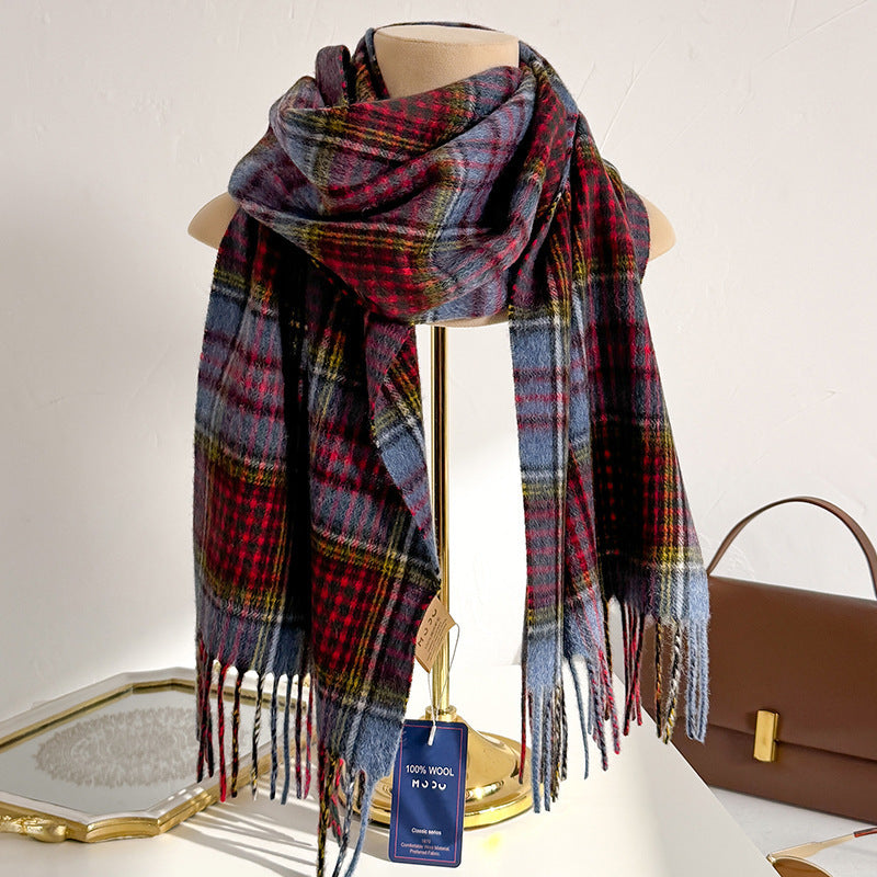 Wool scarf, checkered, 180x30cm, unisex
