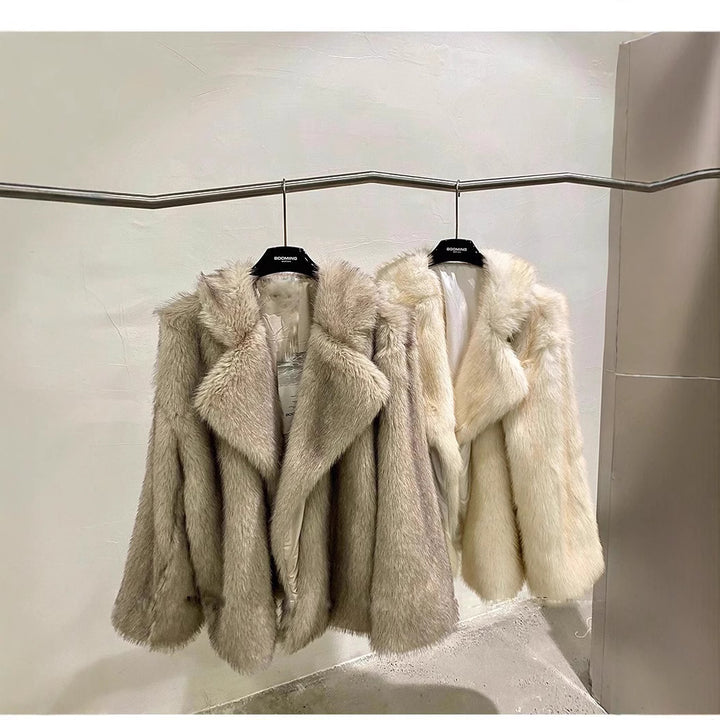 Women’s fur coat, medium length, artificial fur, winter