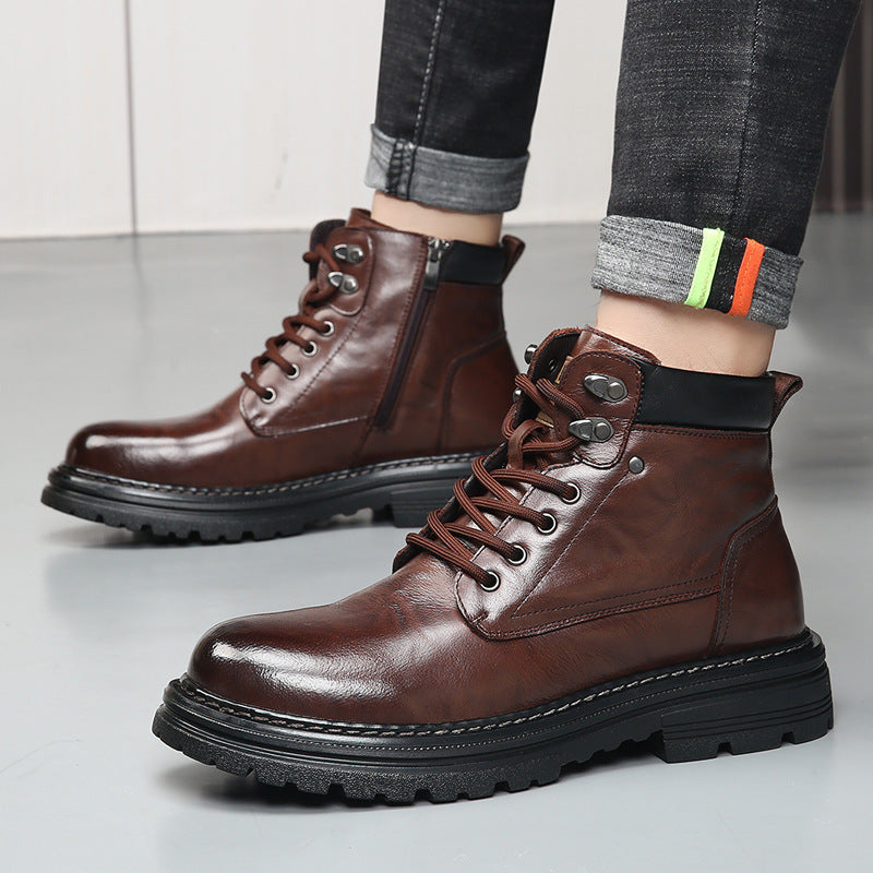 Men's leather boots, genuine leather, lined, lace-up boots