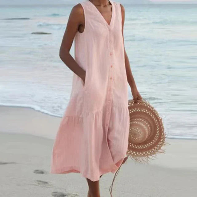 Lune London | Sleeveless dress made of cotton linen with V-neck