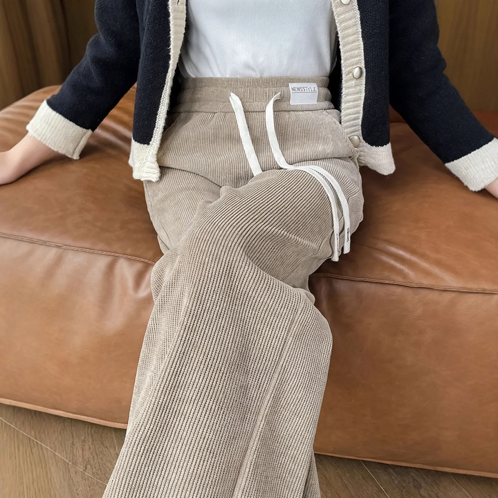 Chenille wide pants for women, straight cut