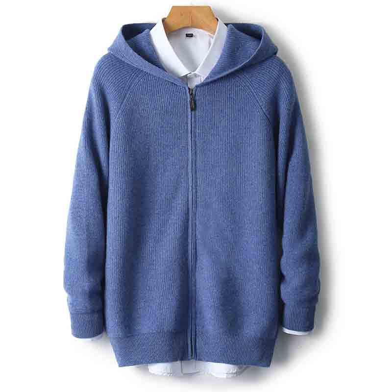 Men's hoodie cardigan, 100% wool