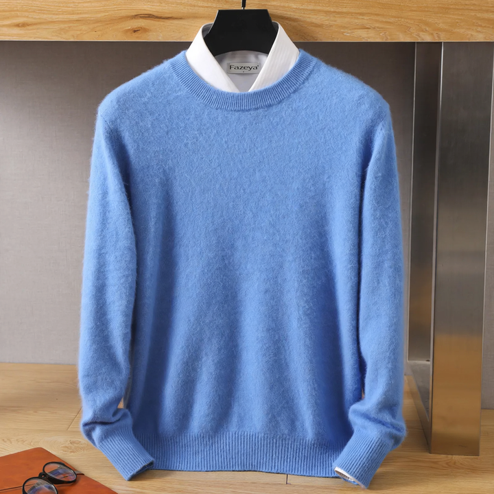 Men's wool pullover, round neck, loose fit
