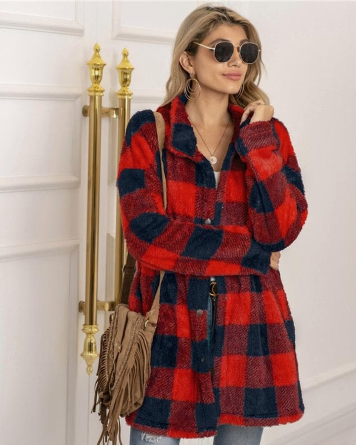 Lune London | Coat - Plus Size - Soft and Warm - Checkered Pattern - Button Closure