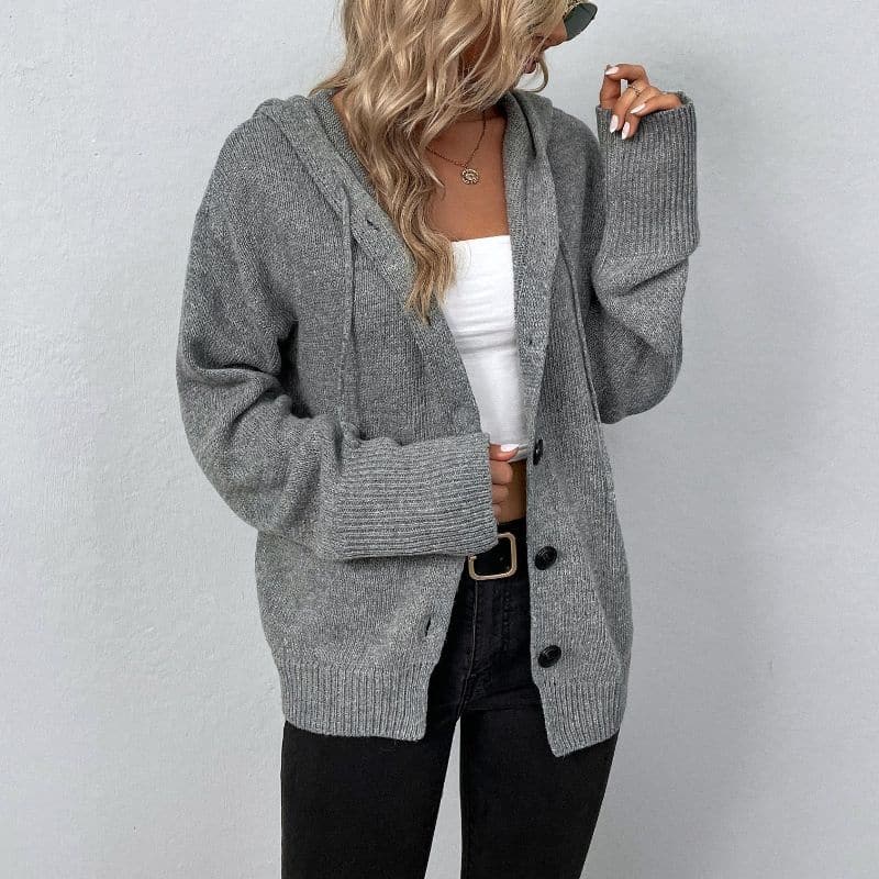 Lune London | Knit cardigan - soft and warm - with hood and button closure - loose fit