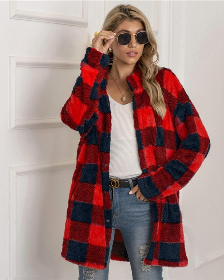 Lune London | Coat - Plus Size - Soft and Warm - Checkered Pattern - Button Closure