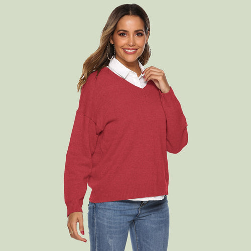 Amarae | Knit Sweater - V-Neck - Loose Fit - Long Sleeves - Soft and Comfortable