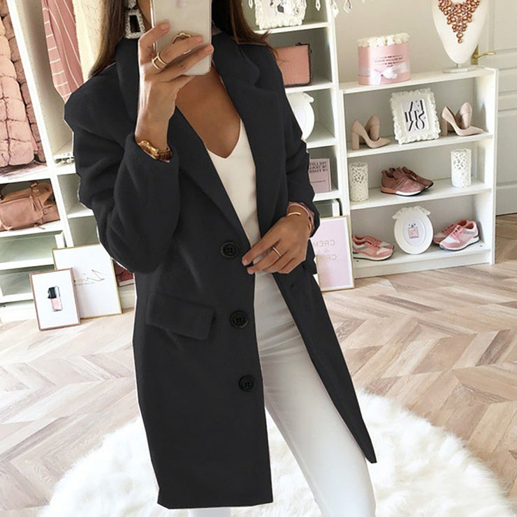 Lune London | Women’S Double-Breasted Wool Coat with Lapel Collar