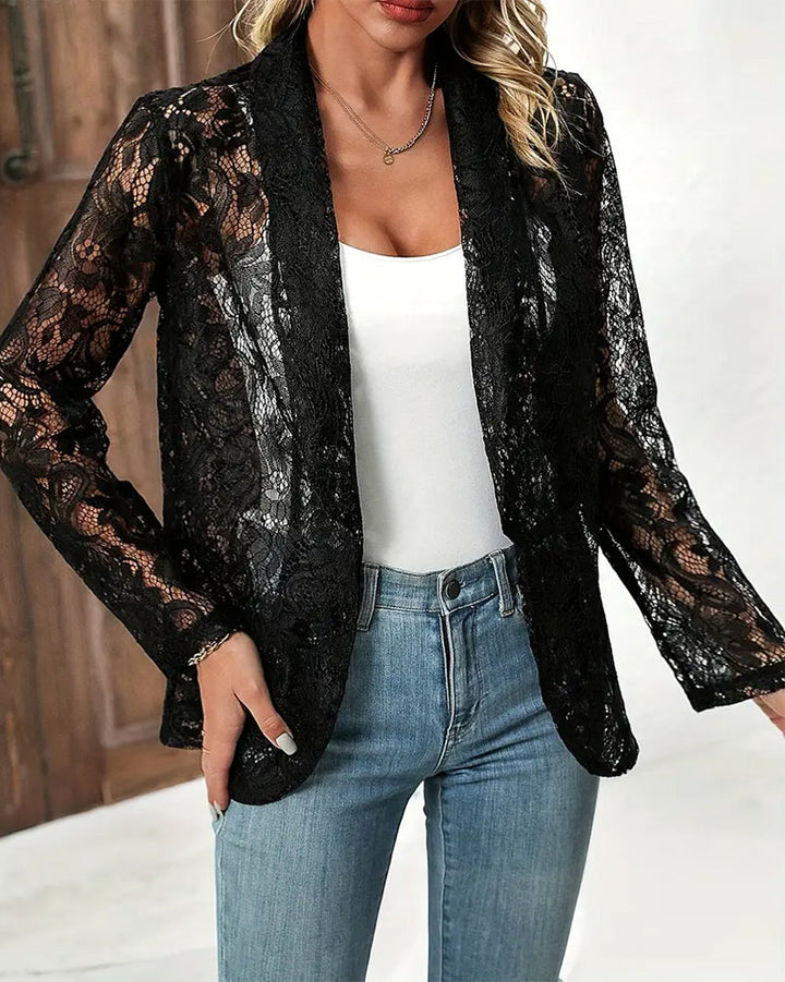 Lune London | Elegant, Solid Color Coat with Floral Lace Collar