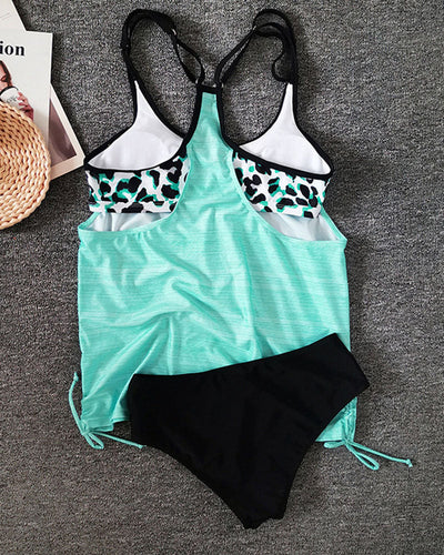 Amarae | Solid Color Tankini with Leopard Print