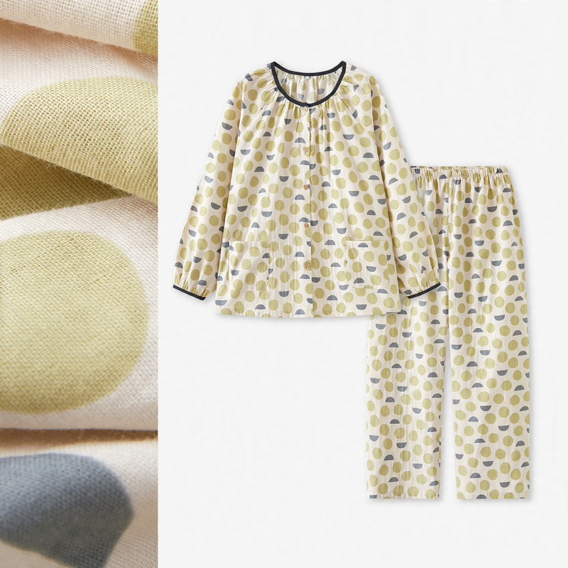 Cotton gauze pajama set for couples, long-sleeved