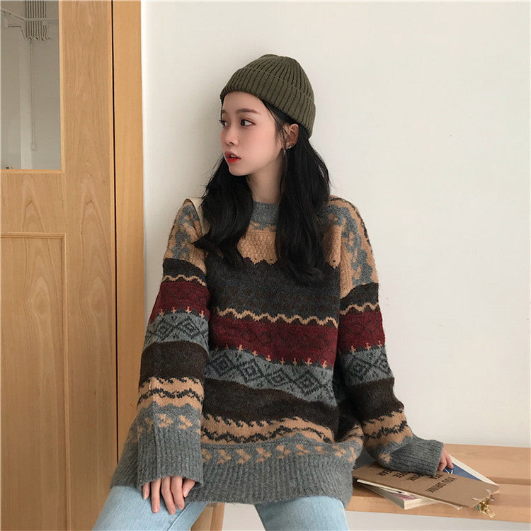 Pull en tricot confortable pour femmes avec design à motif rétro Chic & Stil