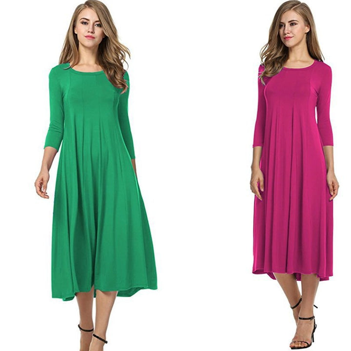 Casual midi dress for women with 3/4 sleeves and flared skirt Lune London