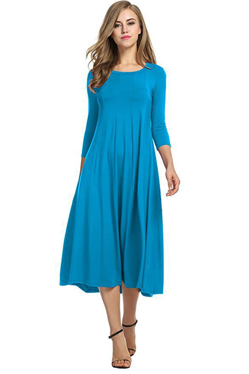Casual midi dress for women with 3/4 sleeves and flared skirt Lune London