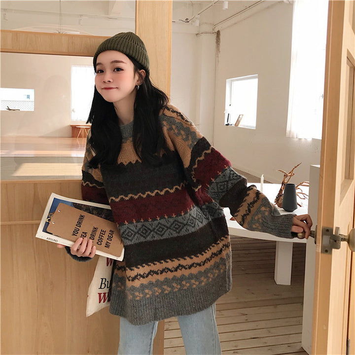 Pull en tricot confortable pour femmes avec design à motif rétro Chic & Stil