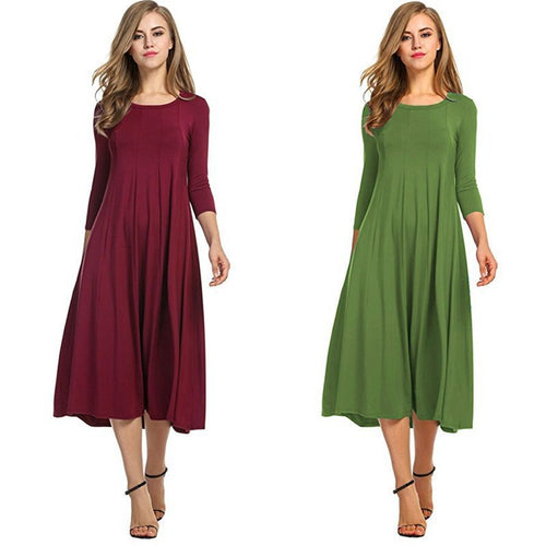Casual midi dress for women with 3/4 sleeves and flared skirt Amarae
