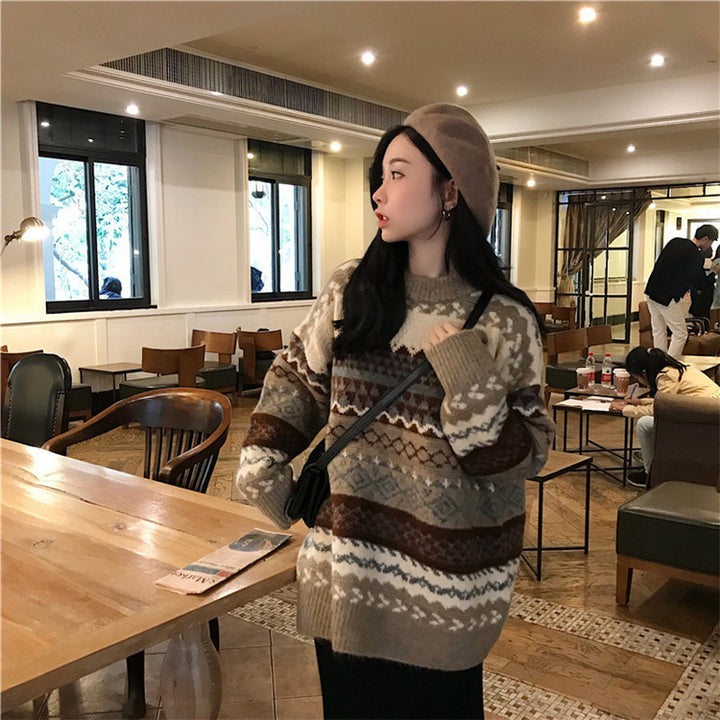 Pull en tricot confortable pour femmes avec design à motif rétro Chic & Stil