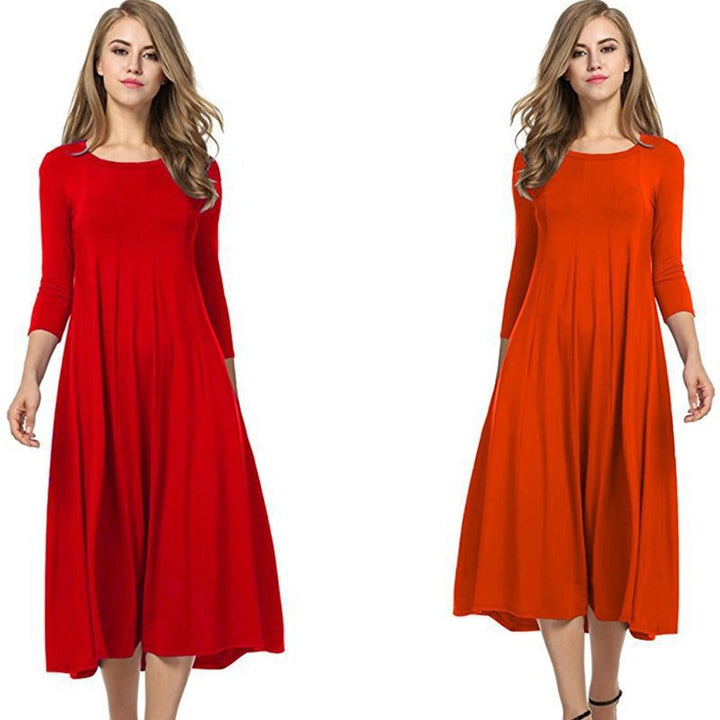 Casual midi dress for women with 3/4 sleeves and flared skirt Lune London