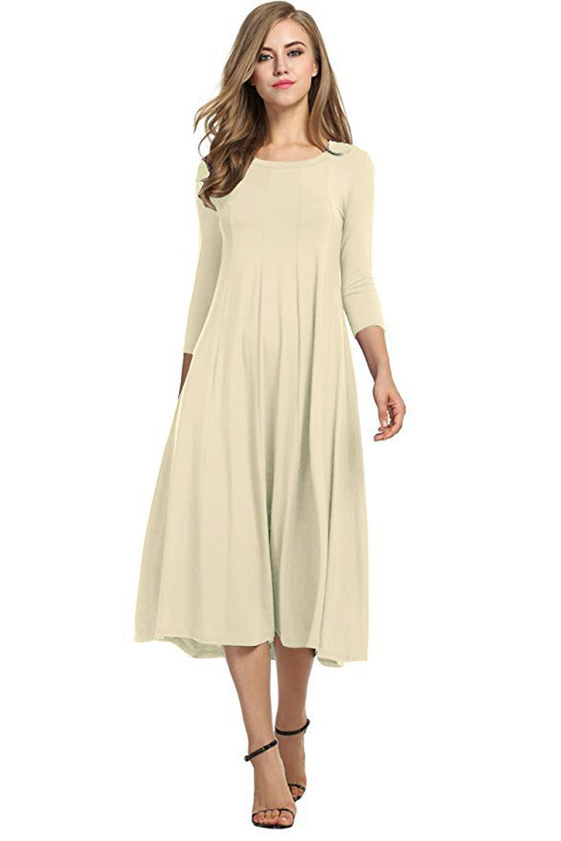 Casual midi dress for women with 3/4 sleeves and flared skirt Lune London