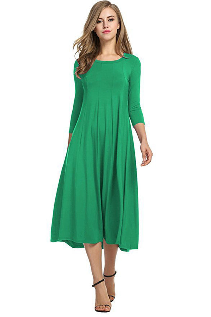 Casual midi dress for women with 3/4 sleeves and flared skirt Lune London