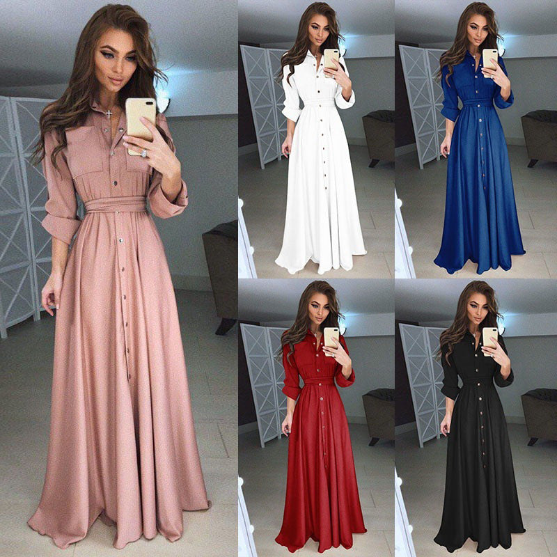 Long sleeve shirt dress for women with an adjustable belt and button closure Lune London