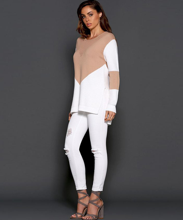 Lune London fashionable women’s sweater with geometric design and structured sleeves