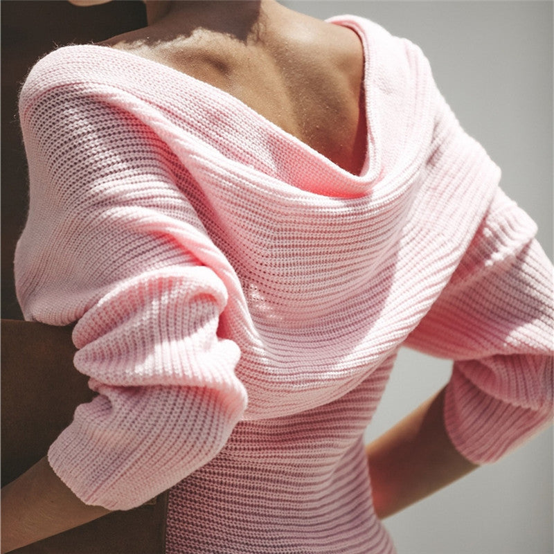 Elegant casual knit sweater for women with deep neckline and wrap design Lune London