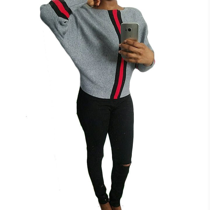 Casual knitted sweater for women with sporty striped pattern Lune London