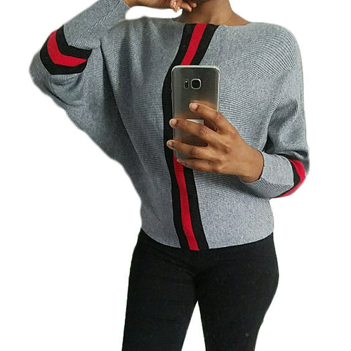 Casual knitted sweater for women with sporty striped pattern Amarae