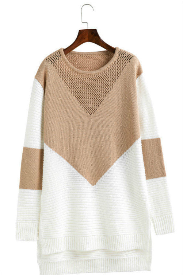Trendy women's sweater with structured V-neck and modern color blocks Lune London