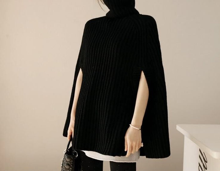 Knit poncho for women with soft high collar and relaxed fit Lune London