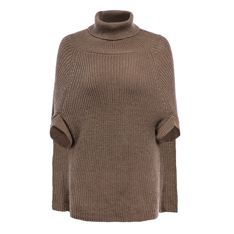 Knitted sweater for ladies with wide high collar and classic cape design Lune Londonl