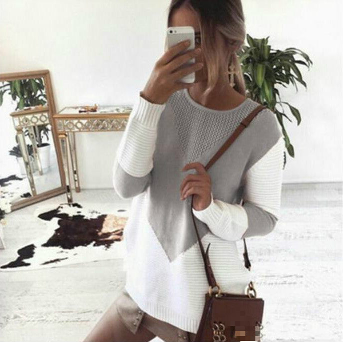 Trendy women's sweater with structured V-neck and modern color blocks Lune London