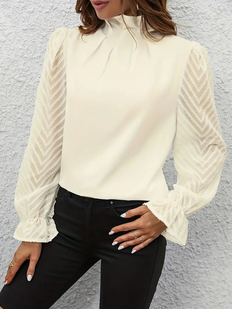 Lune London | Blouse Stylish Pleated Top with Mesh Sleeves for Women