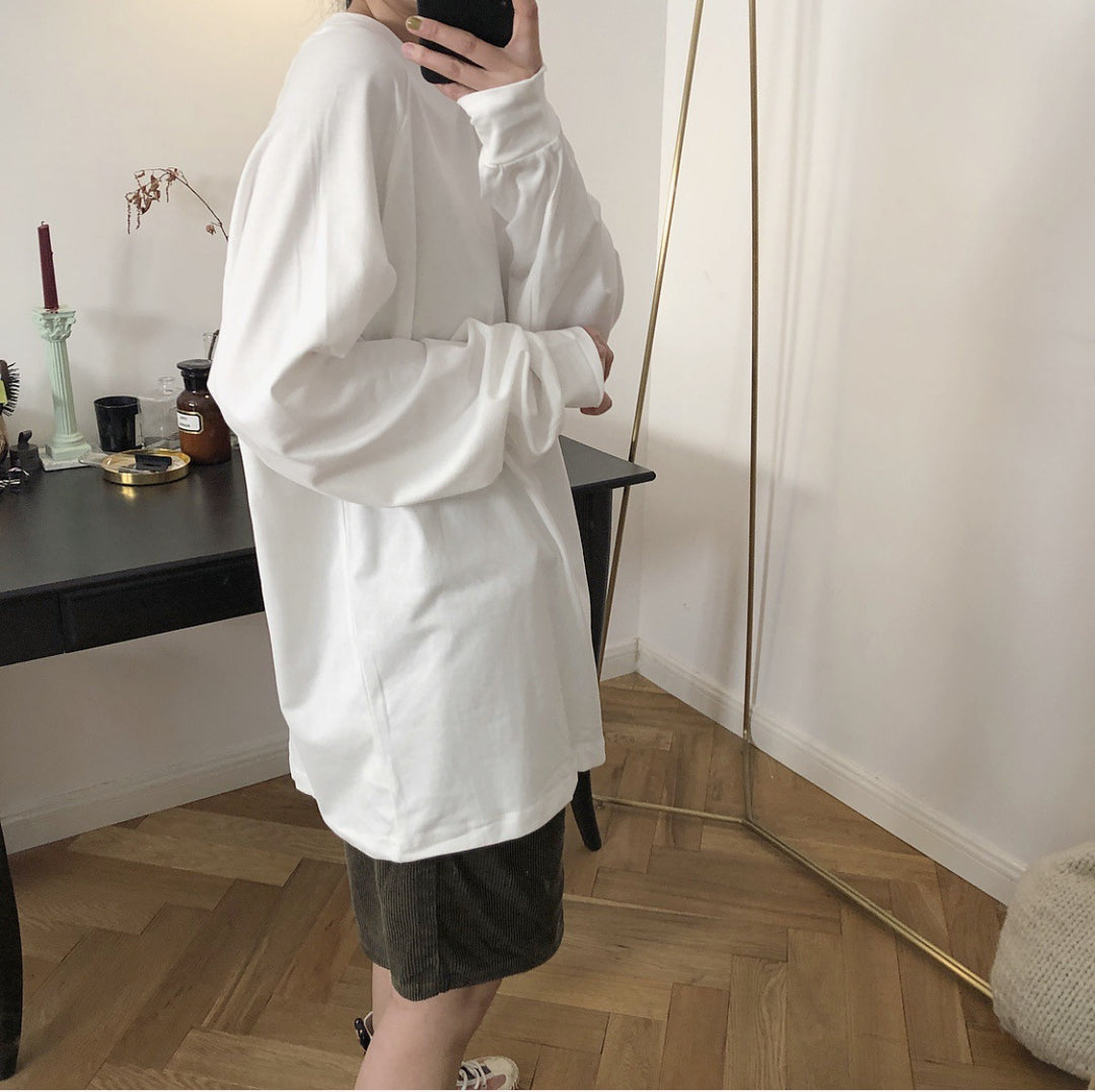 Women's Loose Long Sleeve Shirt in Oversized Cut with Extra Long Hem and Dropped Shoulder Amarae
